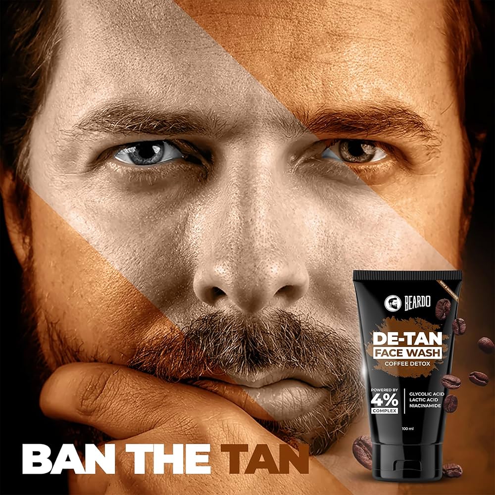Beardo DeTan Face Wash for Men | With Vitamin E, Aloe Vera & Coffee | All in One Tan removal Face Wash for Men | Exfoliates, Brightens and Hydrates Skin | All Skin type | 100ml