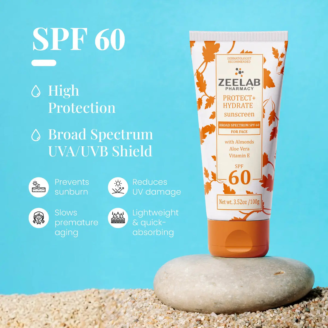ZEELAB Sunscreen Lotion Protect + Hydrate SPF 60 & 30 | Broad Spectrum UVA/UVB Protection with Hydrating Formula | 100g