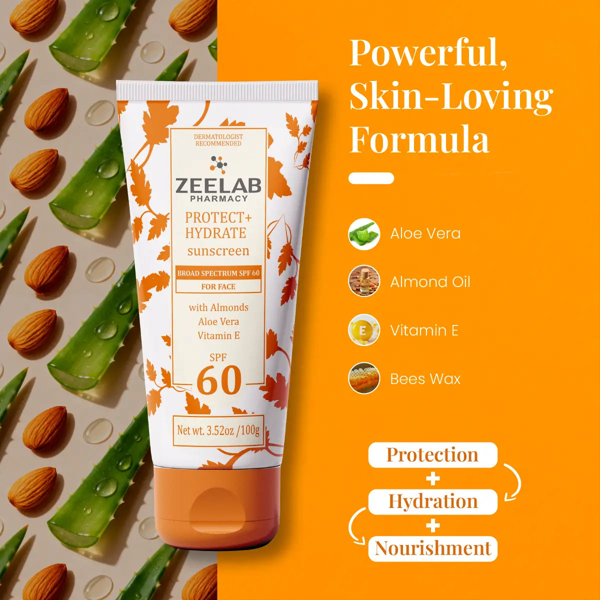 ZEELAB Sunscreen Lotion Protect + Hydrate SPF 60 & 30 | Broad Spectrum UVA/UVB Protection with Hydrating Formula | 100g