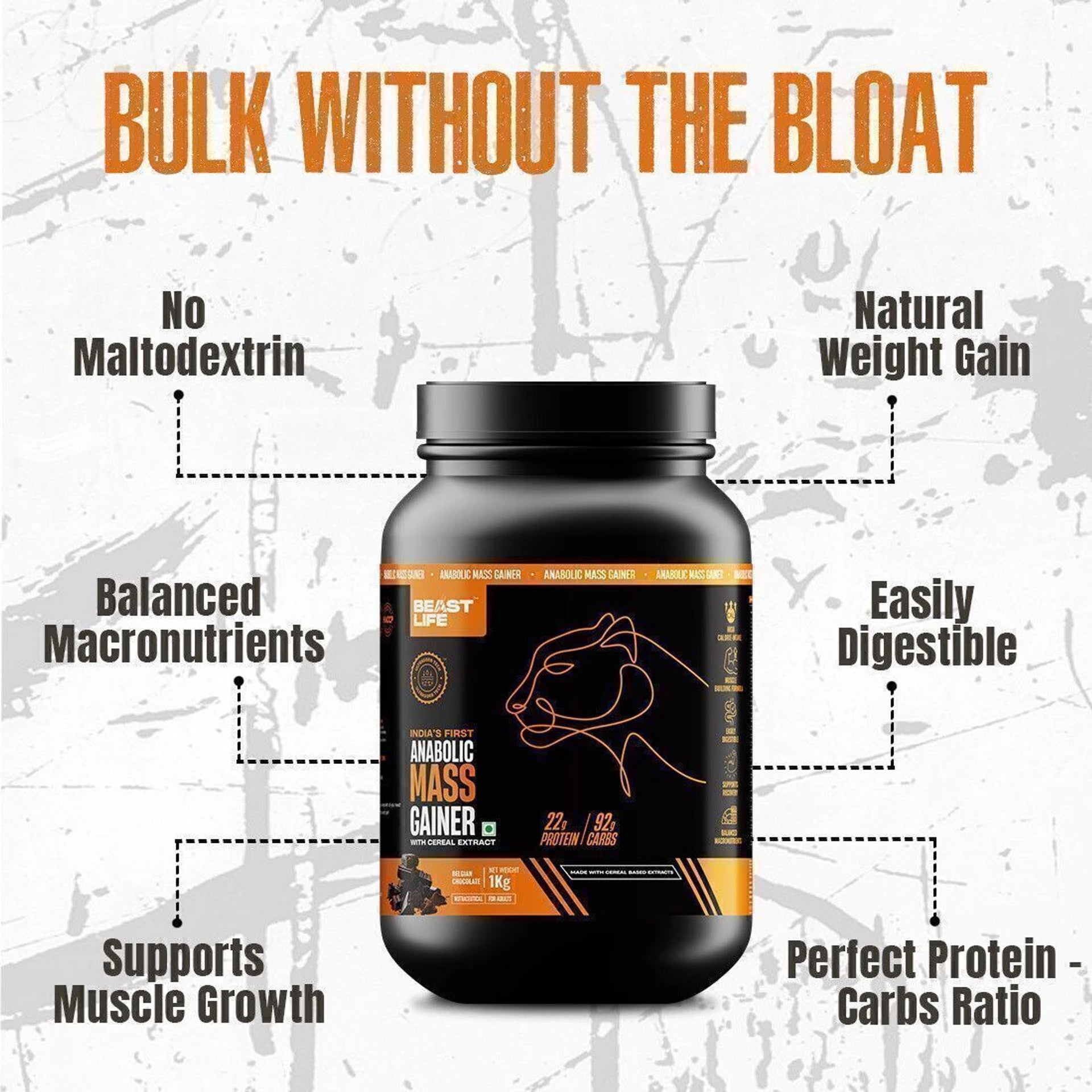 BeastLife High Rich Protein Gainer | No Maltodextrin | Anabolic Mass Gainer with Ultrasorb Tech | 2.5kg | Belgian Chocolate & Strawberry Banana